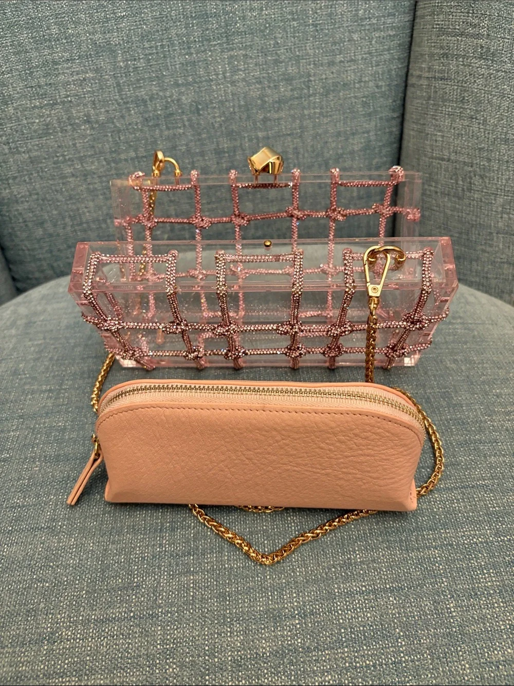 Altar'd State Pink Crystal Grid Crossbody with Gold Chain Strap - Picture 6 of 16